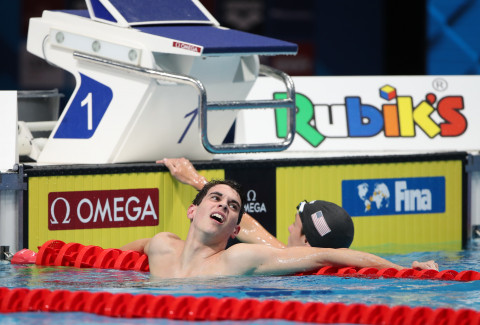 Exhausted: Thomas Neill gave it his all during the men's 800m free.